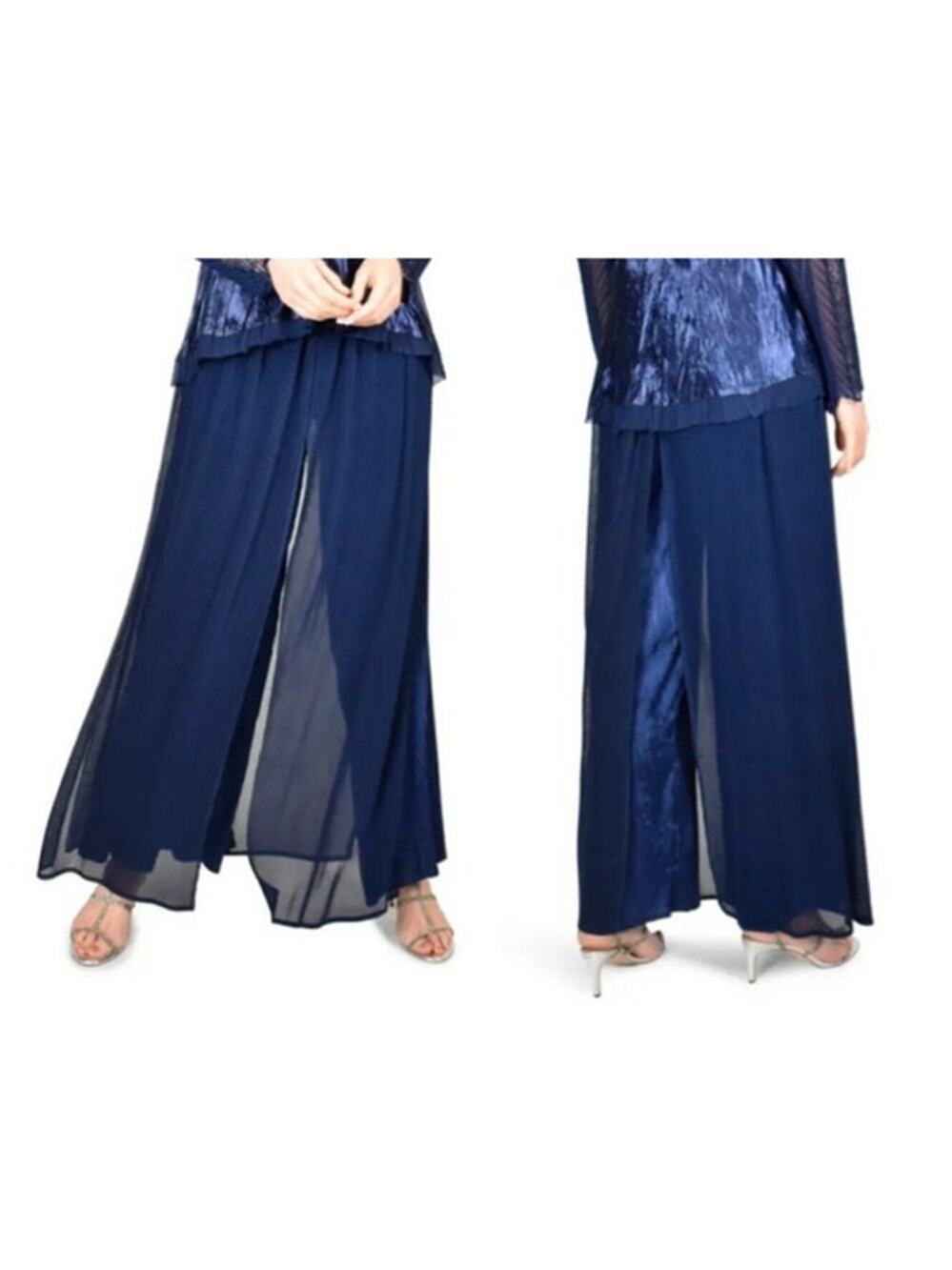 Komarov Dress Navy Pleated Wide Leg Pants Women M Crinkle Plisse Silky